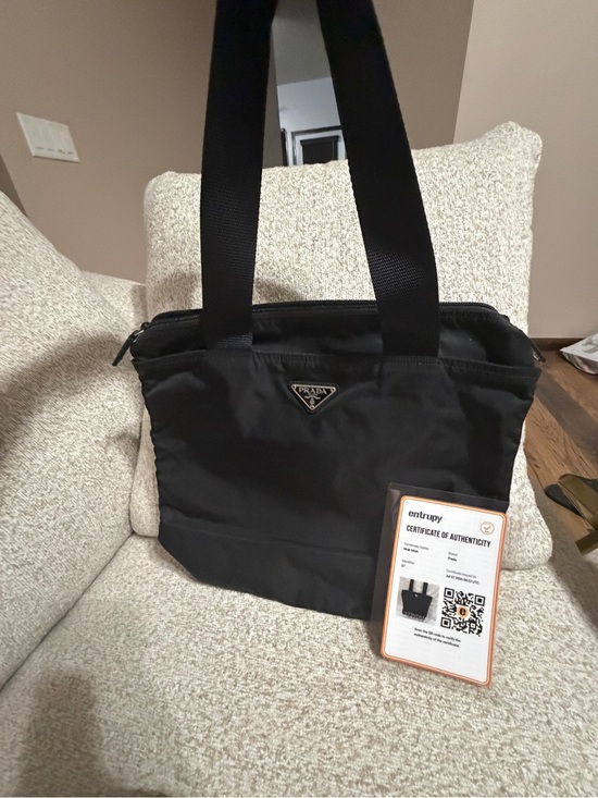 Prada Handbags - Prada Black Nylon Tote with Wide Black Web Straps